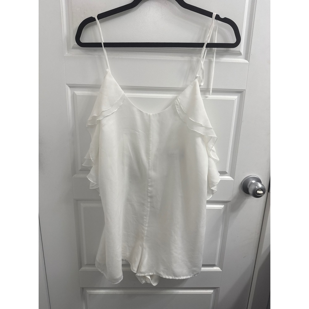 Lovers + Friends White Ruffle Cold Shoulder Romper Womens Medium Spaghetti Strap